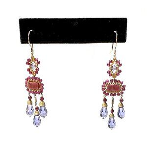 Miguel Ases Vintage Rhodochrosite Purple Crystal Chandelier Earrings EUC